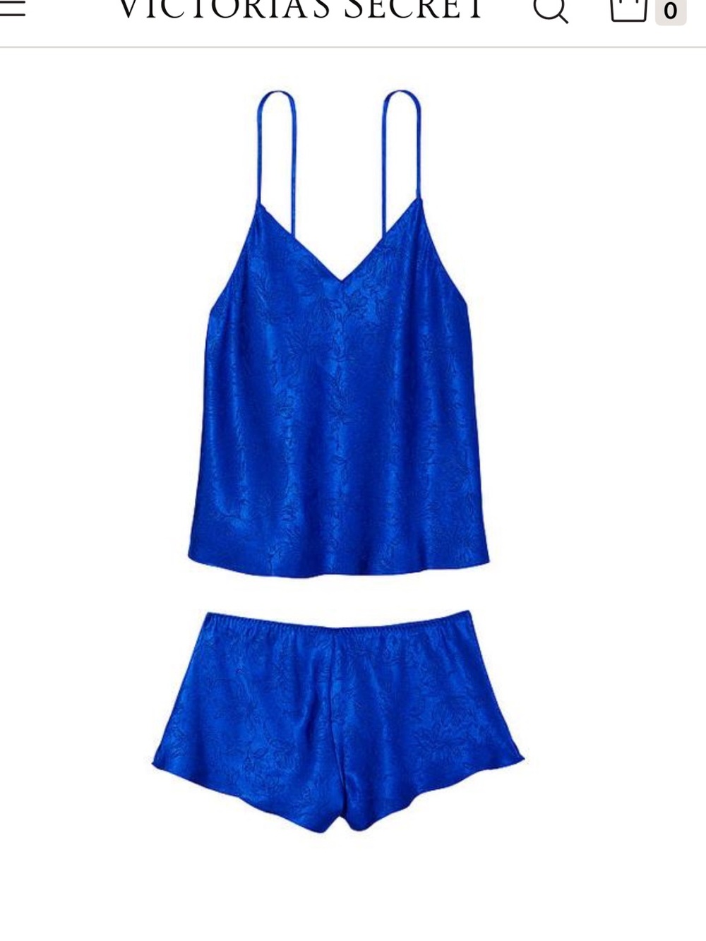 Victoria secret blue Satin Floral-Texture Blue Sleep Shorts cami set